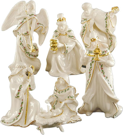 Lenox Figurine, 7-Piece Mini Nativity Set, Made Of Porcelain with 24K Gold Accent, Christmas Decoration, Christmas Decor Indoor, Winter Decor for Home, Table Decoration (Ivory, 7 Piece, 4-Inch Height)