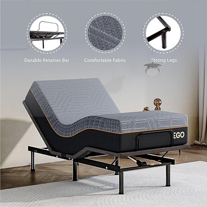 Twin XL Adjustable Bed Base Frame with Wireless Remote + 12 Inch Twin XL Gel Memory Foam Mattress Bed in a Box, Head and Foot Incline, Zero Gravity, Fiberglass Free,80" × 38"