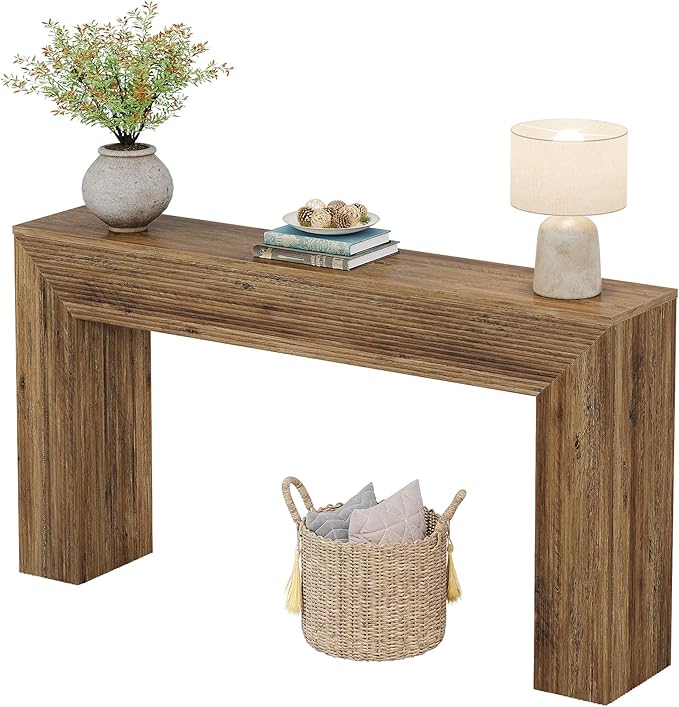 Tribesigns 63" Console Table, Rustic Fluted Long Sofa Table Behind Couch for Entryway, Living Room, Hallway, Foyer, Brown