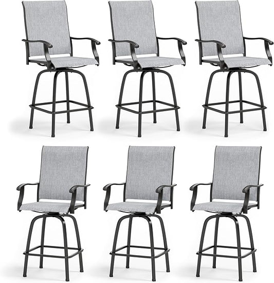 Sophia & William Swivel Bar Stools Set of 6, Outdoor Bar Height Chairs, High Top Patio Chairs, Supports 300 lbs (Grey Fabric)