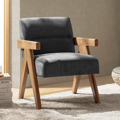 HULALA HOME Modern Accent Chair, Upholstered Arm Chair with Solid Wood Frame, Comfortable Padded Seat and Back, for Living Room, Bedroom, Charcoal