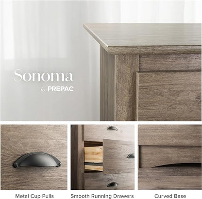 Prepac Sonoma Rustic 5-Drawer Tall Dresser for Bedroom, Farmhouse Dresser Chest of Drawers 17.75" D x 31.5" W x 44.75" H, Drifted Gray