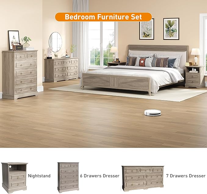 Maupvit 6 Drawers Dresser, Vintage Design Wood Rustic Chest of Drawers with Natural Texture, Sturdy & Durable Farmhouse Dresser, Ideal Storage Dressers for Living Room