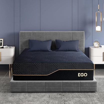 EGOHOME 14 Inch California King Memory Foam Mattress for Back Pain, Cooling Copper Gel Bed in a Box, Foam Made in USA, CertiPUR-US Certified, Therapeutic Medium Firm, 72x84x14 Black
