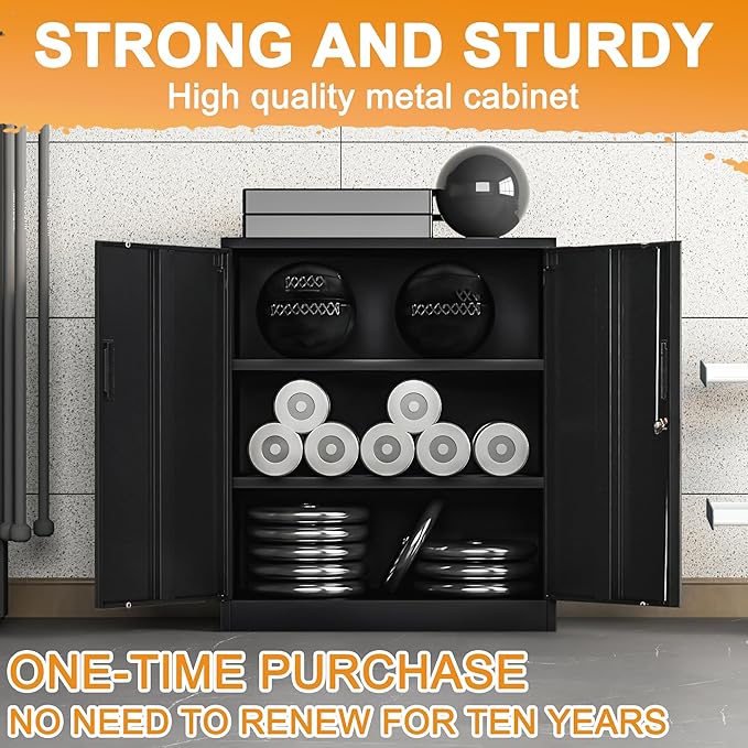 Metal Storage Cabinet, 36 Inch Tall Metal Storage Cabinet with Doors and Shelves, Pantry Cabinets for Kitchen Storage, Garage Cabinet for Living, Dining Room, Assemble Required.