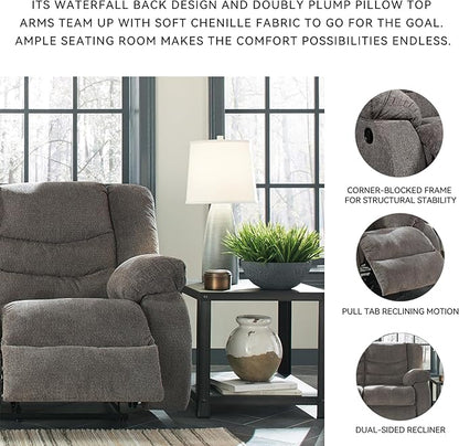 Signature Design by Ashley Tulen Modern Manual Pull Tab Reclining Loveseat, Dark Gray