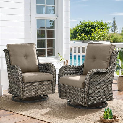 HUMMUH Patio Furniture Set with Fire Pit Table 5-Piece Wicker Outdoor Swivel Rocker Patio Chairs High Back Outdoor Couch Conversation Set for Porch, Backyard, Deck