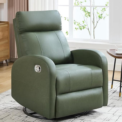 Swivel Rocker Recliner, Faux Leather Rocking Recliner Chair with Manual Adjustable Footrest, Reclining Chair Nursery Glider Recliners for Small Spaces, Living Room, Dark Green