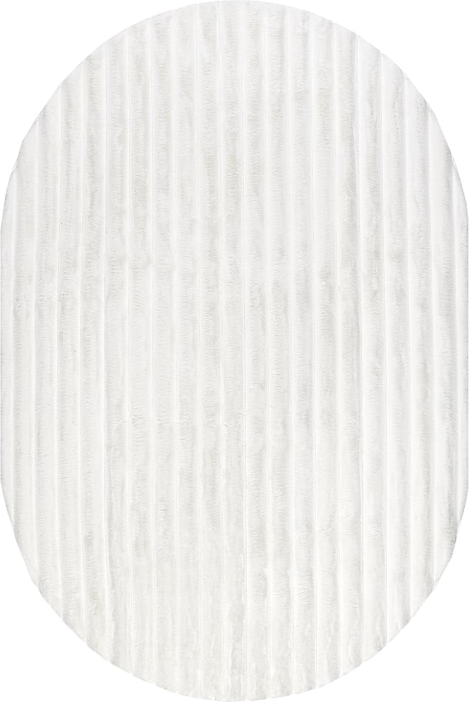 nuLOOM Oval 5' x 7'6" Cozy Plush Area Rug, Machine Washable, Non-Slip, Soft Fluffy Shag Carpet for Living Room Bedroom Kids Room Nursery Home Decor, Kai Off-White