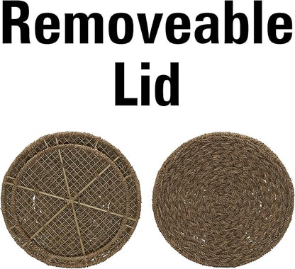 Household Essentials Handwoven Seagrass Barrel Wicker Storage Basket Side Table, Natural