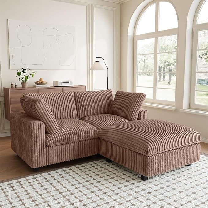 Modular Sectional Sofa, L Shaped Sofa with Ottoman, 78.74" Oversized Loveseat, Plush Deep Seat Sleeper Couches for Living Room, Apartment, Couch Cushion Covers Removable, Brown