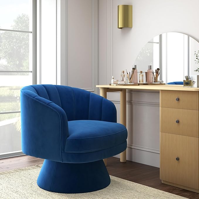 Swivel Accent Chair Set of 2,Upholstered Velvet 360° Swivel Barrel Chair for Living Room Overstuffed Bouncle Reading Chair Round Armchair for Bedroom,Vanity,Office (Navy)