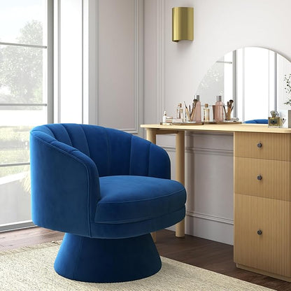 Swivel Accent Chair Set of 2,Upholstered Velvet 360° Swivel Barrel Chair for Living Room Overstuffed Bouncle Reading Chair Round Armchair for Bedroom,Vanity,Office (Navy)