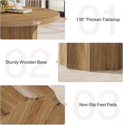 Tribesigns Round Coffee Table, 31.5" Mid Century Modern Center Table with Fluted Base, Farmhouse Wooden Accent Cocktail Tables for Small Space, Living Room, Apartment, Brown