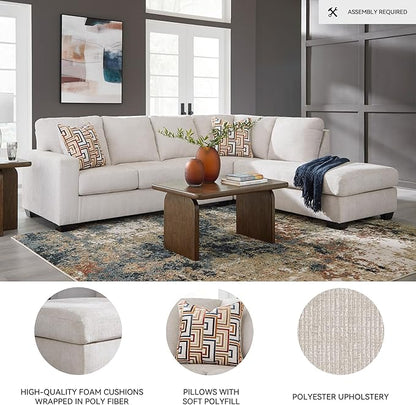 Signature Design by Ashley Aviemore Casual L-Shaped 2-Piece Sectional with Chaise and Loose Seat Cushions, Accent Pillows Included, 110" Wide, Light Gray