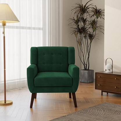 Accent Chair, Modern Velvet Arm Chair for Living Room, Bedroom, Comfy High-Resilient Sponge Reading Chair for Small Spaces （Velvet Retro Green, Set of 2