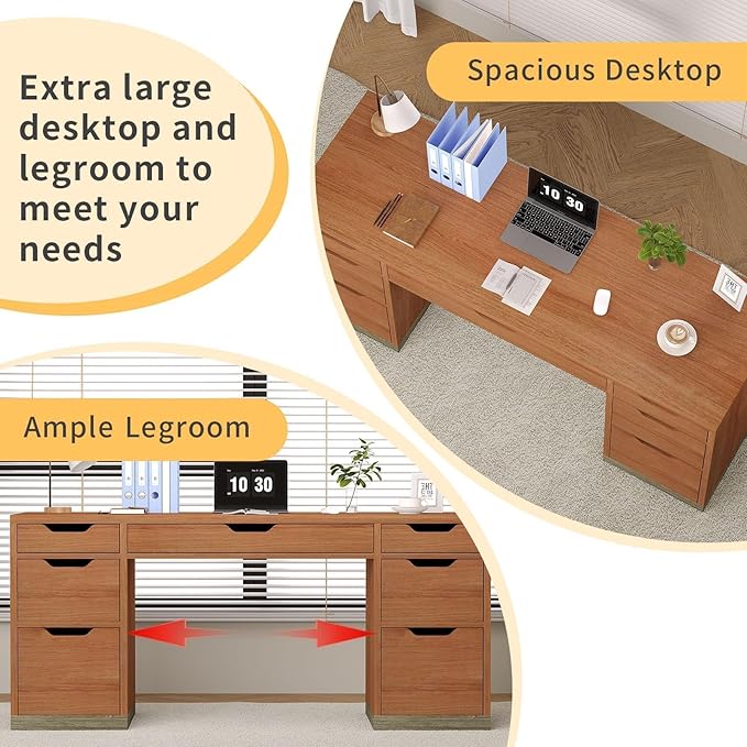 54 Inch Executive Desk with Drawers, Computer Desk with 7 Drawers for Bedroom, Office Desk with File Cabinet for Work Study Writing, Small Spaces, Brown
