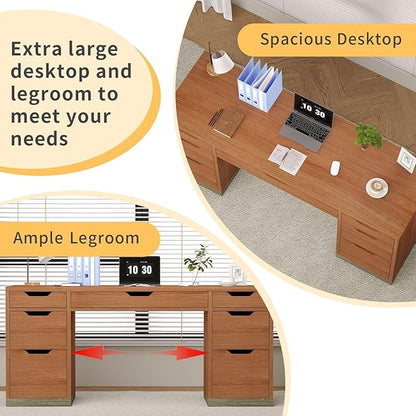 54 Inch Executive Desk with Drawers, Computer Desk with 7 Drawers for Bedroom, Office Desk with File Cabinet for Work Study Writing, Small Spaces, Brown