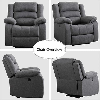 EBELLO Classic Power Recliner Chair, Oversized Electric Overstuffed Chair with Thicked Cushion and Back, Single Sofa with Comfortable Armchair, Gray, 2Pcs