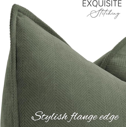 ZWJD Army Green Pillow Covers 22x22 Set of 2 Chenille Throw Pillow Covers with Elegant Design Soft and Luxurious Decorative Throw Pillows for Couch, Bed, and Home Decor