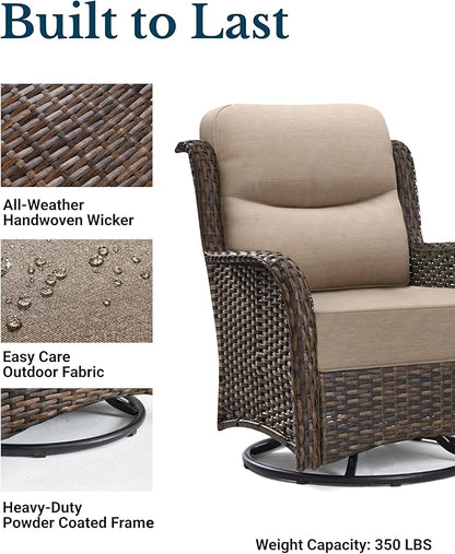HILLGA Luxury Patio Furniture Set with 6-inch Thick Cushion, Outdoor High Back Swivel Rocker Patio Chairs, 6PCS Wicker Conversation Set for Deck Yard and Poolside, Beige (V2)