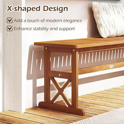 Tangkula Outdoor Acacia Wood Bench, Backless Patio Dining Bench with Slatted Seat & 800 lbs Weight Capacity, Outside Loveseat Seating Furniture for Porch, Garden, Balcony & Backyard
