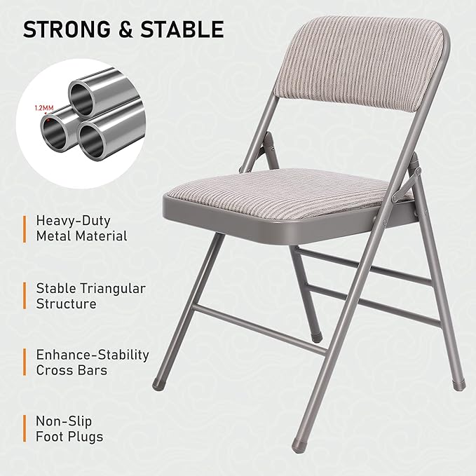 SEALAMB 10 Pack Fabric Folding Chairs with Padded Seats & Cushion, Metal Foldable Chairs for Wedding Party, Commercial Chairs for Office School Church Events, 350lb Capacity (Gary-Fabric, 10 Pack)