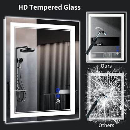 36"x24" LED Bathroom Mirror with Anti-Fog, Stepless Dimmable Lights, 3 Color Modes, Shatter-Proof Tempered Glass, Memory Function & Waterproof Design