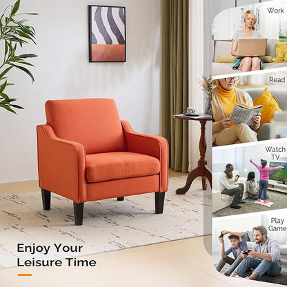 VINGLI Accent Chairs Set of 2 Living Room Chairs Burnt Orange Reading Chair for Bedroom Scooped Arm Chair Mid Century Modern Accent Chairs Upholstered Comfy Chair for Apartment, Waiting Room
