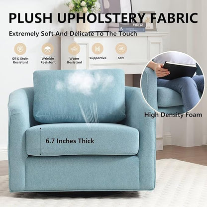 MINCETA Oversized Accent Chair for Living Room, 360° Swivel Barrel Chair with High Density Foam, Modern Glider Chair with Performance Fabric Upholstered Armchair for Apartment, Bedroom Teal Blue