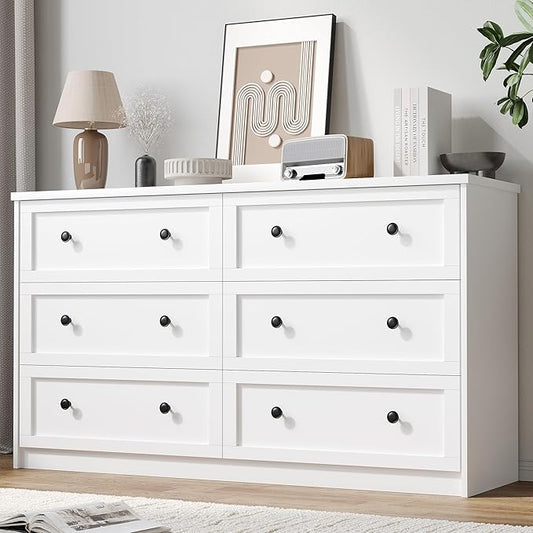 CHUWELL White Dresser for Bedroom, 55.1" Wide Dressers & Chests of Drawers with Large Capacity Storage, 6 Drawer Dresser for Bedroom