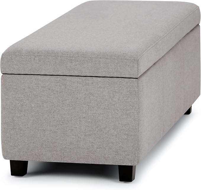 SIMPLIHOME Avalon Storage Ottoman Bench - 48 inch Wide Upholstered Linen Look Fabric Rectangular Lift-Top Ottoman in Cloud Grey, Contemporary Storage Bench for Living Room with High-Density Foam