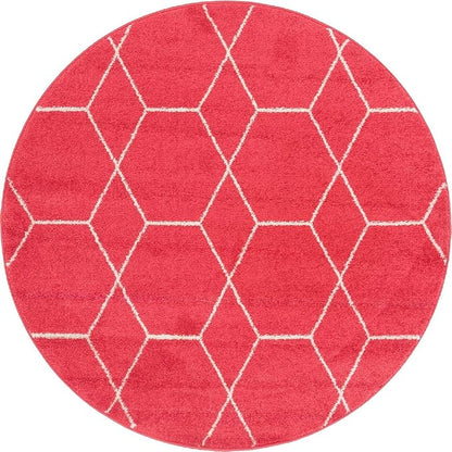 Unique Loom Trellis Frieze Collection Area Rug - Geometric (4' 1" Round, Pink/ Ivory)
