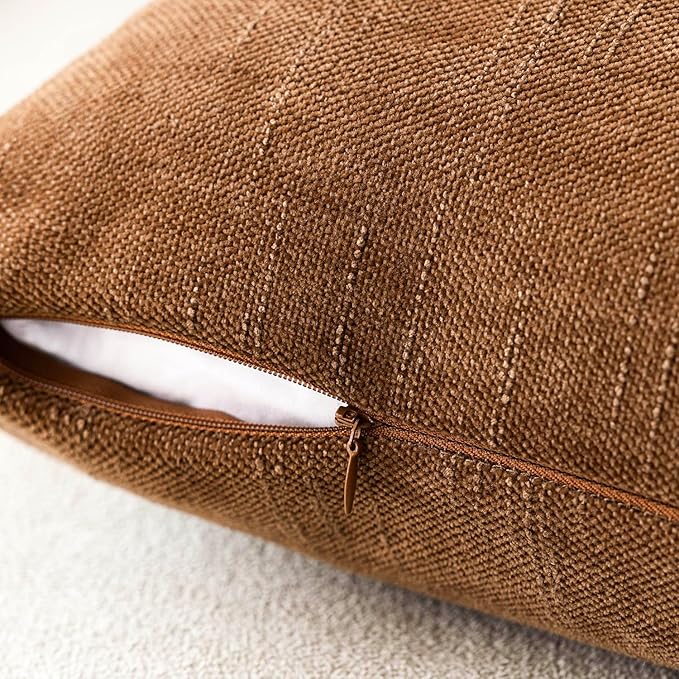 Foindtower Pack of 2 Soft Textured Chenille Throw Decorative Pillow Covers Square Accent Solid Cushion Cover Cozy Farmhouse Pillow Case with Zippe for Couch Sofa Bed Living Room 26x26 Inch, Bronze