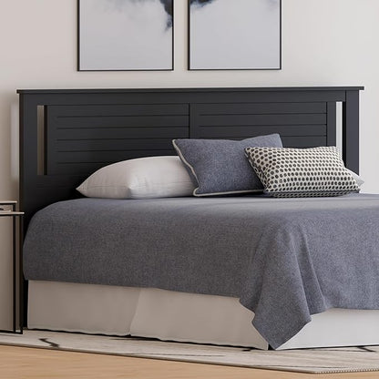 Serene Poplar Wood King Size Headboard in Black, Modern Farmhouse Panel with Horizontal Scoring, Casual Coastal Style, Easy Assembly, Quality Materials