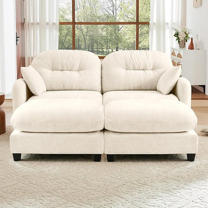 74" Loveseat U Shaped Couch with 2 Ottoman, Comfy Chenille Fabric Cloud Sectional Couch, Modern Upholstered Deep Seat Sofas with Armrest Pillow, Cloud Sofa for Small Spaces Apartment, Beige
