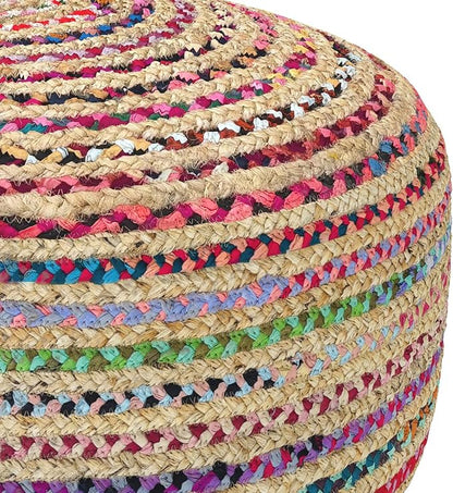 SIMPLIHOME Margo Boho Contemporary Round Large Pouf in Multi Color for the Living Room, Bedroom and Kids Room