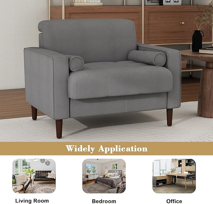 Oversized Accent Chair Set of 2, Corduroy Fabric Mid Century Modern Armchair with Large Seat for Living Room Bedroom Reading