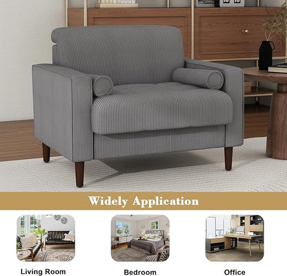 Oversized Accent Chair Set of 2, Corduroy Fabric Mid Century Modern Armchair with Large Seat for Living Room Bedroom Reading