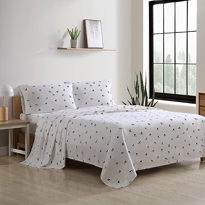 Eddie Bauer - Flannel Sheets Twin Size, Anti-Pilling & Wrinkle Resistant Cotton, Touchably Soft for All-Season Comfort - Bed Sheets with Matching Pillowcase & Fitted Sheet (Ski Patrol White)