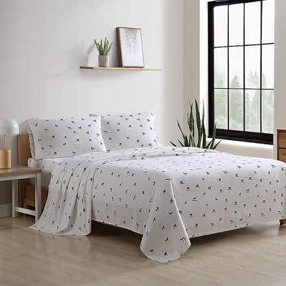 Eddie Bauer - Flannel Sheets Twin Size, Anti-Pilling & Wrinkle Resistant Cotton, Touchably Soft for All-Season Comfort - Bed Sheets with Matching Pillowcase & Fitted Sheet (Ski Patrol White)