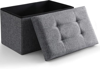 CUYOCA Storage Ottoman Cube Small Footrest Foldable Seat Foot Stools Square Tufted Ottoman Linen Dark Grey