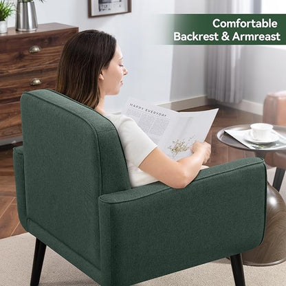 Accent Chair Set of 2, Fabric Modern Chair with Wooden Frame, Cozy Armchair Reading Chair with Comfy Back for Apartment, Living Room, Bedroom, Waiting Room, Small Space, Corner, Green