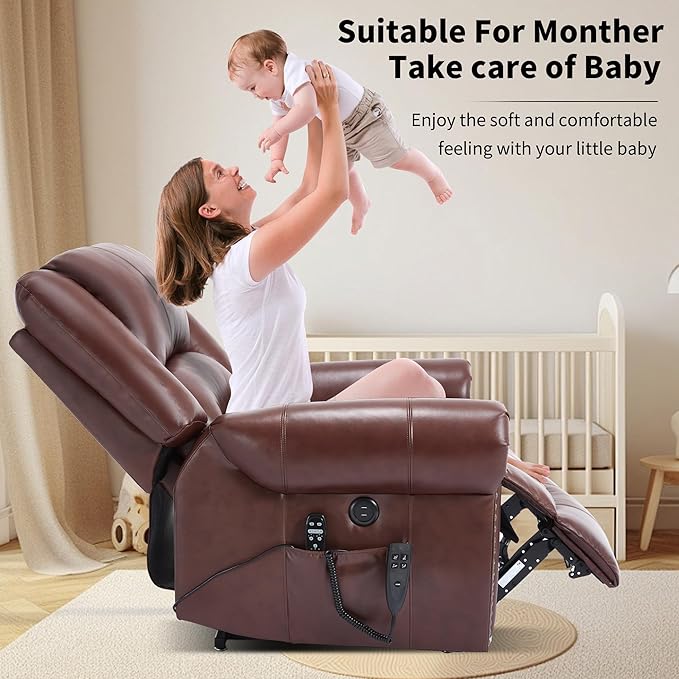 Recliner Chairs for Adults, Oversized Bedroom Chair with Massage, Sofa Chair Home Theater Seating with Lumbar Support, Lift Chair for Elderly, Nursery Chair for Living Room (Genuine Leather)