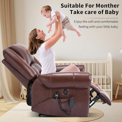 Recliner Chairs for Adults, Oversized Bedroom Chair with Massage, Sofa Chair Home Theater Seating with Lumbar Support, Lift Chair for Elderly, Nursery Chair for Living Room (Genuine Leather)