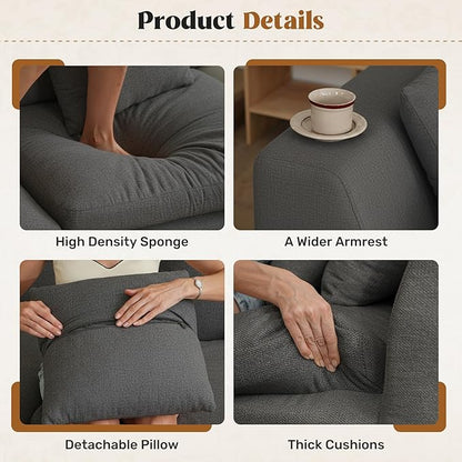 Loveseat Sofa, Cloud Boneless Couches for Living Room, 2 Seater Modular Sectional Sofa,Oversized,DarkGary Chenille