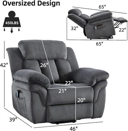CANMOV 46" Wide Oversize Power Lift Recliner Chair, Extra Large Electric Lift Recliners for Elderly Big, Stand Up Recliner Chair with Massage and Heat, USB and Type-C Ports, Dark Grey