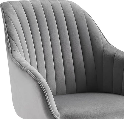 Zouron Mid Century Modern Swivel Accent Chair with Gold Metal Legs, Upholstered Swivel Chair No Wheels, Side Accent Arm Chair Vanity Chair for Small Space Home Office Living Room Bedroom, Grey