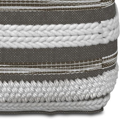 SIMPLIHOME Sommer Boho Square Pouf in Natural/Taupe Grey Handloom Woven Pattern for the Living Room, Bedroom and Kids Room