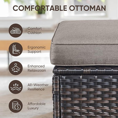 Swivel Patio Chairs sofa Set of 6 with 6" Thick Cushion - Wicker Outdoor Swivel Rocker Patio Chair ,Sofa/Glass coffee table, High Back Comfortable Outdoor Glider Chairs - Brown Wicker | Gery Cushions